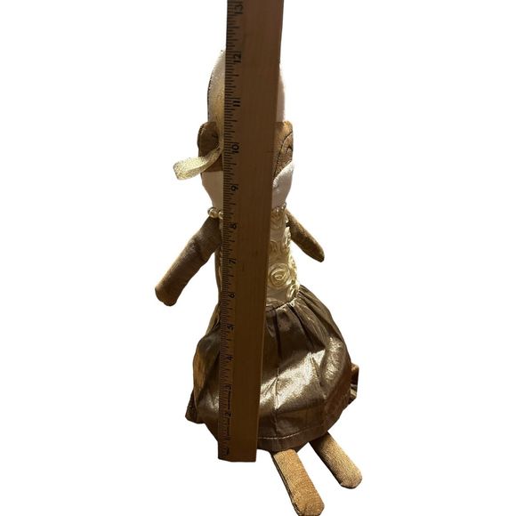 Woof & Poof Christmas Fox Gold Rose Dress Pearls Shelf Sitting Doll 2012 Rare - Picture 13 of 16